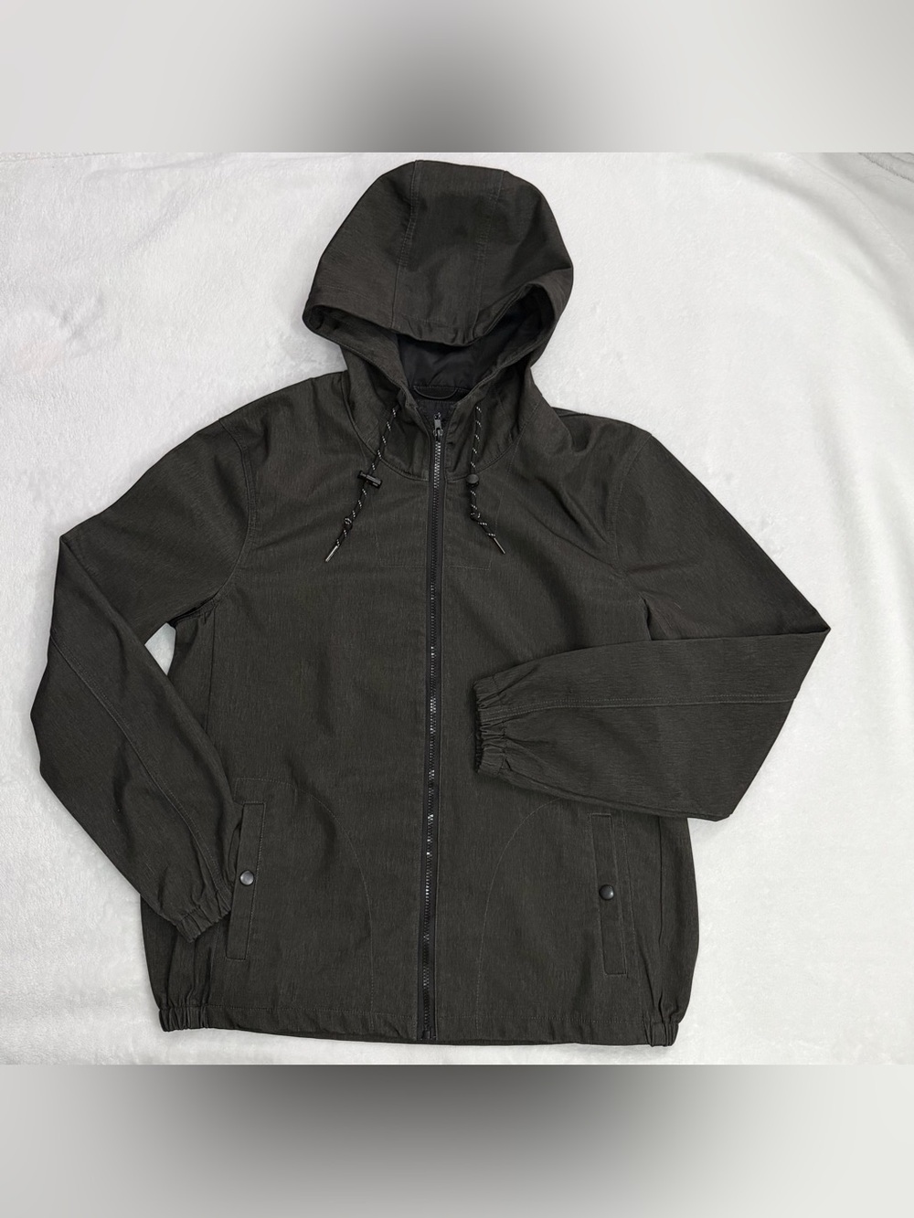 Nomad Tech Fleece Lined Zip Drawstring Hooded Windbreaker Jacket - Men’s Size L